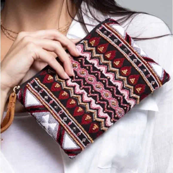 Western Bohemian Handbeaded Clutch Burgundy NWT - Picture 1 of 9